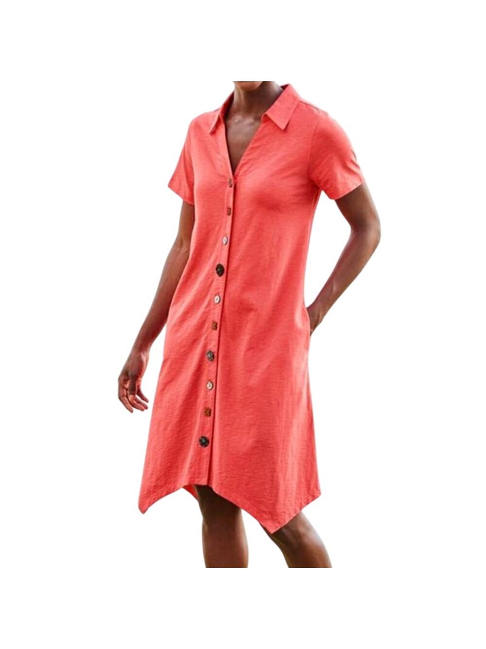 NWOT Soft Surroundings Danielle Button Mini Dress in Deep Sea Coral